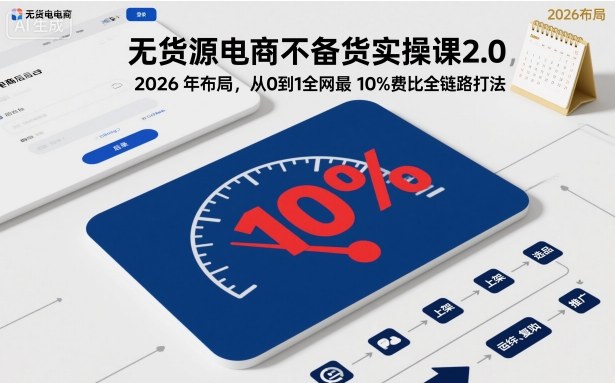无货源电商不备货实操课2.0,2026年布局,从0到1全网最低10%费比全链路打法【更新中】-冒泡网