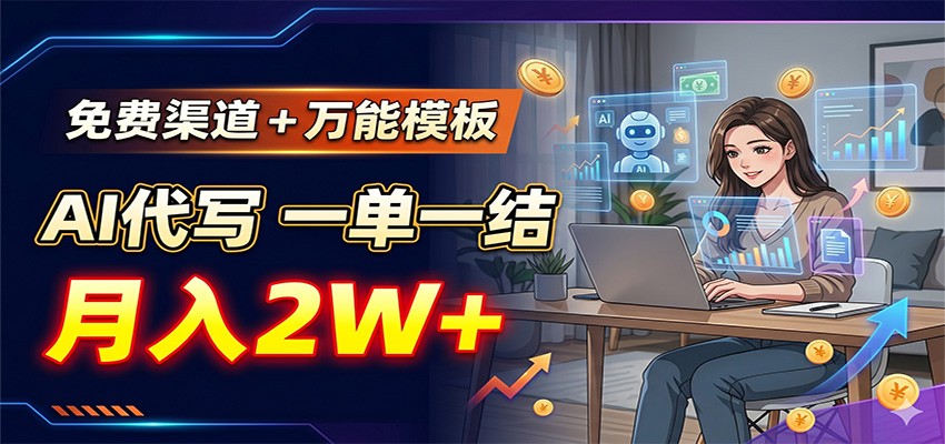 免费渠道+万能模板，AI代写一单一结，月入2W+-冒泡网