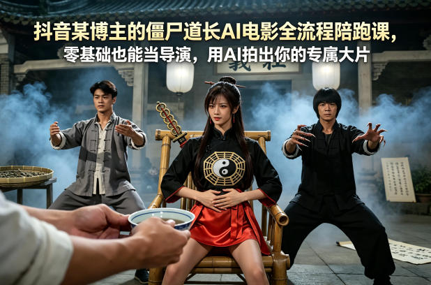 抖音某博主的僵尸道长AI电影全流程陪跑课，零基础也能当导演，用AI拍出你的专属大片-冒泡网