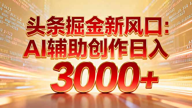 头条掘金新风口：AI辅助创作日入3000+，矩阵玩法当天启动隔天见效-冒泡网