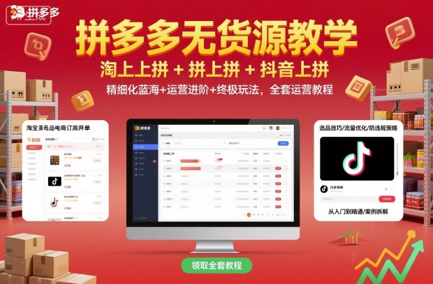 拼多多无货源教学，淘上拼+拼上拼+抖上拼，精细化蓝海+运营进阶+终极玩法，全套运营教程-冒泡网
