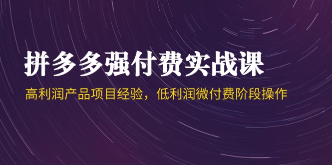 拼多多强付费实战课-44期，高利润产品项目经验，低利润微付费阶段操作-冒泡网