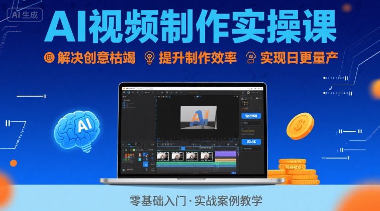 Ai视频制作实操课，解决创意枯竭、效率低下痛点，实现日更量产可持续变现-冒泡网