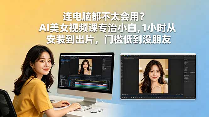 50101da573ff489206f8ab225db6af25.jpeg 连电脑都不太会用?AI美女视频课专治小白,1小时从安装到出片,门槛低到没朋友