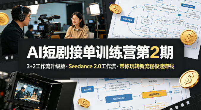 AI短剧接单训练营第2期，3+2工作流升级版，Seedance 2.0工作流，带你玩转新流程极速賺钱-冒泡网