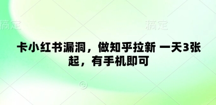 卡小红书漏洞，做知乎拉新 一天3张起，有手机即可-冒泡网