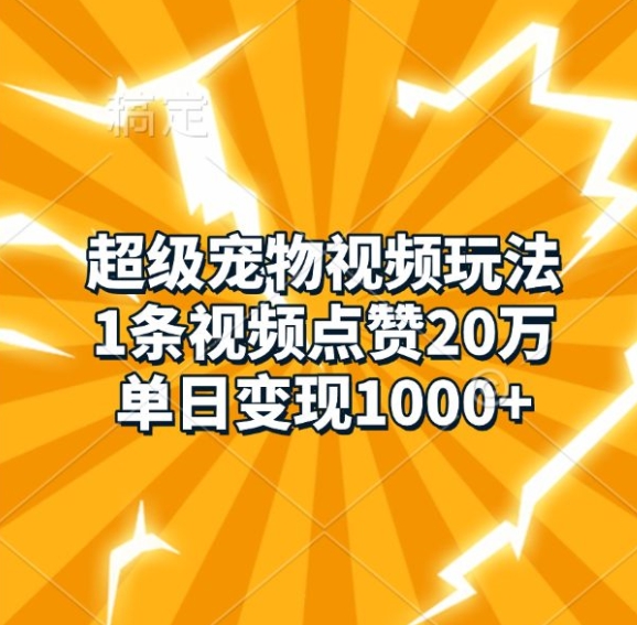超级宠物视频玩法，1条视频点赞20万，单日变现1k-冒泡网