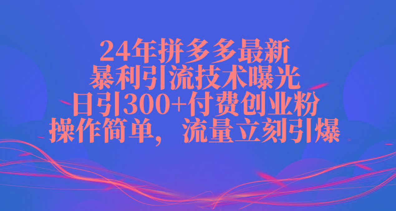 24年拼多多最新暴利引流技术曝光，日引300+付费创业粉，操作简单，流量…-冒泡网
