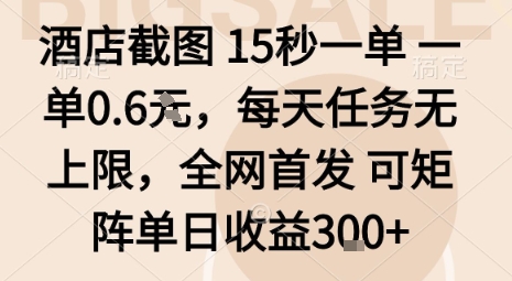 酒店截图15秒一单，一单0.6米，每天任务无上限，全网首发可矩阵单日收益3张【揭秘】-冒泡网