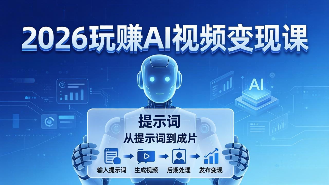 2026玩赚AI视频变现课：掌握 AI 视频全流程技能，从提示词到成片高效产出-冒泡网
