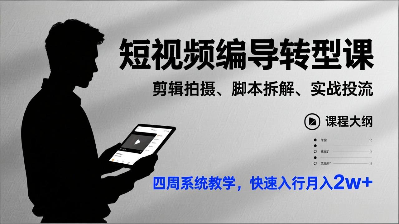 53723b513d8c3defbf7811bc174247b2.jpeg 短视频编导转型课,剪辑拍摄、脚本拆解、实战投流,四周系统教学,快速入行月入2w+