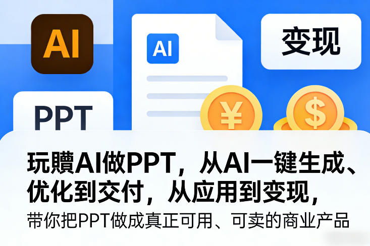 玩賺AI做PPT，从AI一键生成、优化到交付，从应用到变现，带你把PPT做成真正可用、可卖的商业产品-冒泡网