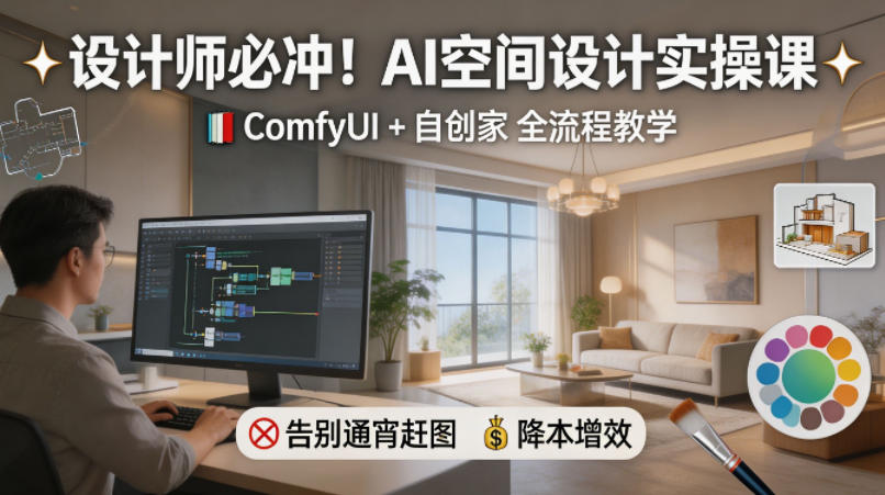 设计师必冲！AI空间设计实操课，ComfyUI+自创家全教学，告别通宵赶图，降本增效-冒泡网