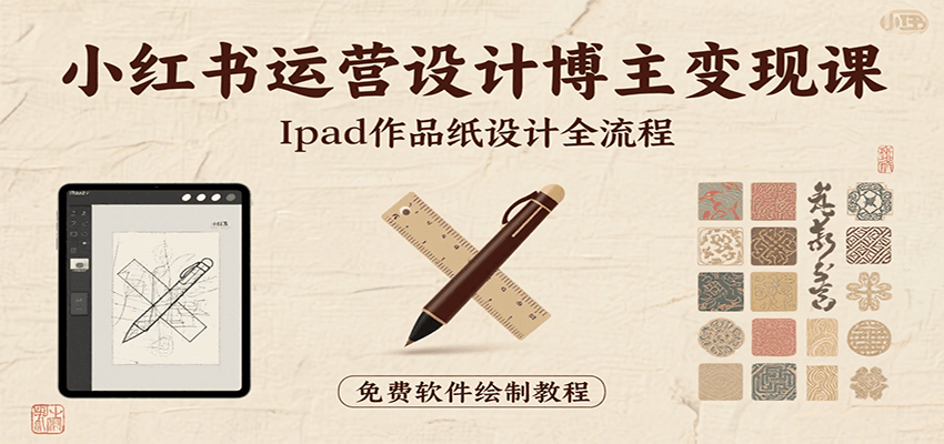 小红书运营设计博主变现课：iPad 上手作品纸设计，含全流程及细节技巧，避坑少绕路-冒泡网