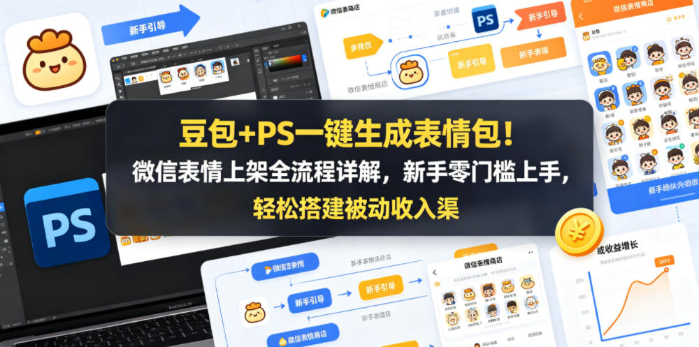 豆包+PS一键生成表情包！微信表情上架全流程详解，新手零门槛上手，轻松搭建被动收入渠道-冒泡网