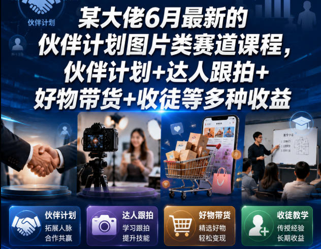 某大佬6月最新的伙伴计划图片类赛道课程，伙伴计划+达人跟拍+好物带货+收徒等多种收益-冒泡网