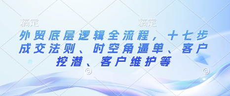 外贸底层逻辑全流程，十七步成交法则、时空角逼单、客户挖潜、客户维护等-冒泡网