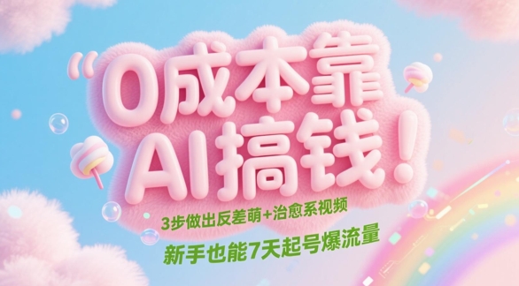 0成本靠AI搞钱！3步做出反差萌+治愈系视频，新手也能7天起号爆流量-冒泡网