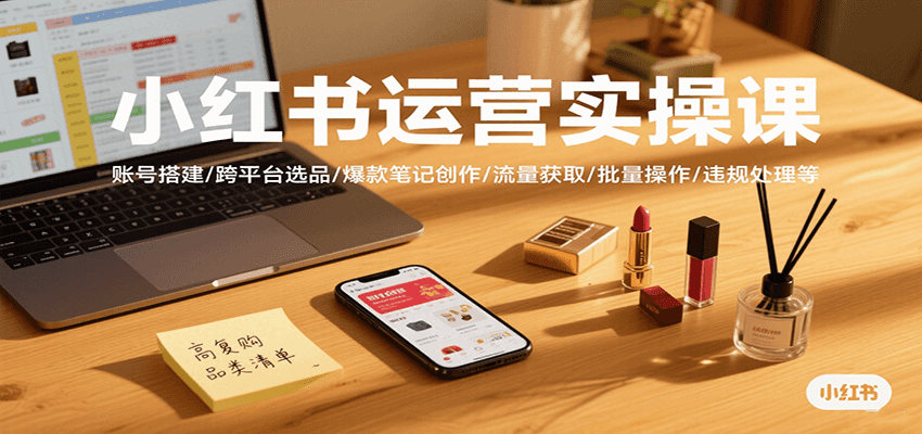 小红书运营实操课，账号搭建/跨平台选品/爆款笔记创作/流量获取/批量操作/违规处理等-冒泡网