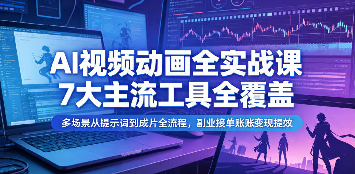 55d91784efe9e7b165b0a572bdfbfcd6.jpeg AI视频动画全实战课,7大主流工具全覆盖,多场景从提示词到成片全流程,副业接单账号变现提效