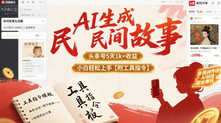 AI生成民间故事，头条号5天1k+，小白轻松上手【附工具指令】-冒泡网