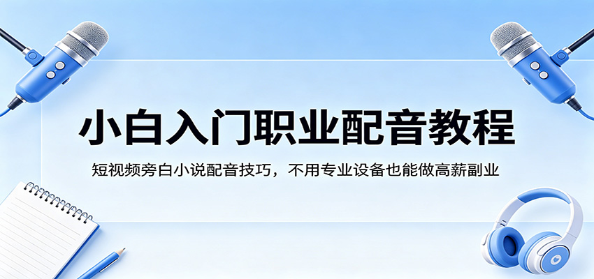 小白入门职业配音教程，短视频旁白小说配音技巧，不用专业设备也能做高薪副业-冒泡网