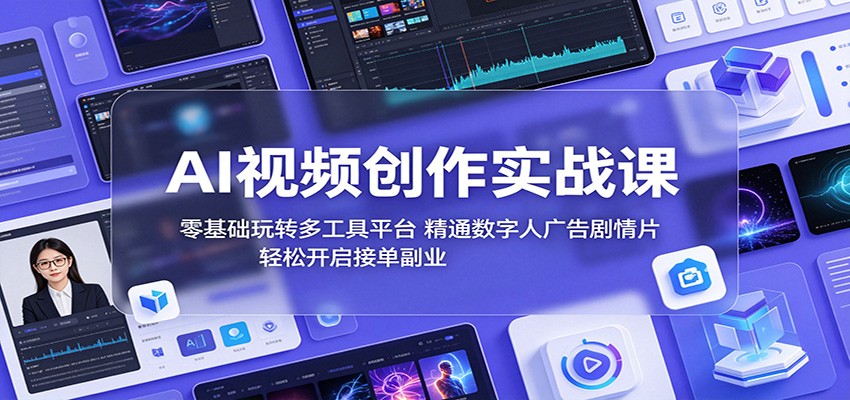 AI视频创作实战课：零基础玩转多工具平台，精通数字人广告、剧情片，轻松开启接单副业-冒泡网