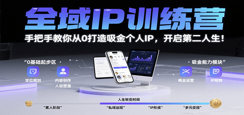 全域IP训练营，手把手教你从0打造吸金个人IP，开启第二人生！-冒泡网