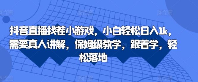 抖音直播找茬小游戏，小白轻松日入1k，需要真人讲解，保姆级教学，跟着学，轻松落地【揭秘】-冒泡网