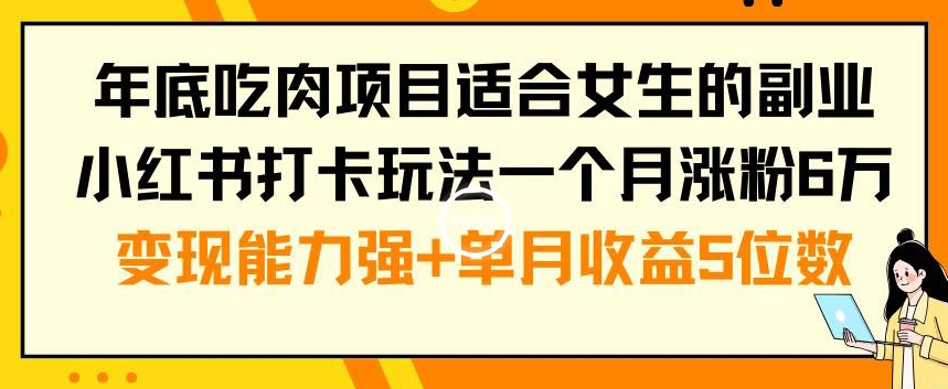 年底吃肉项目适合女生的副业小红书打卡玩法一个月涨粉6万+变现能力强+单月收益5位数【揭秘】-冒泡网