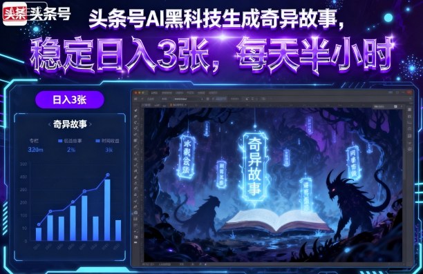 头条号AI黑科技生成奇异故事，稳定日入3张，每天半小时-冒泡网