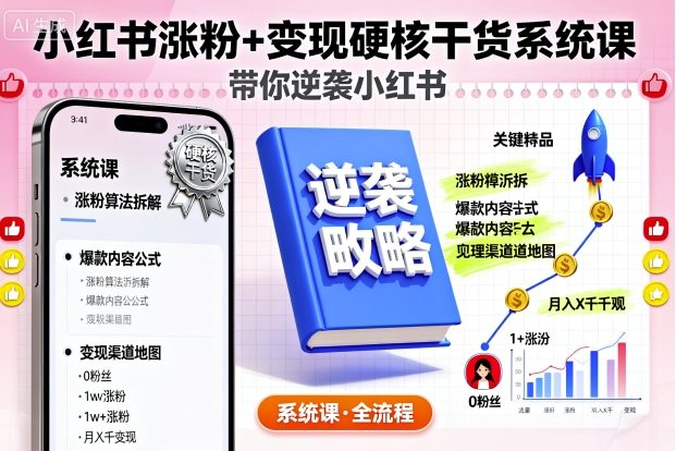 小红书涨粉+变现硬核干货系统课，带你逆袭小红书-冒泡网