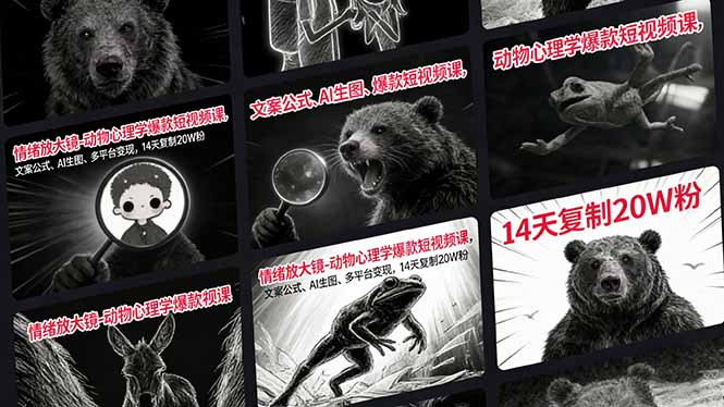 5b5f942e8a456b761f1e3a5088e7f499.jpeg 情绪放大镜-动物心理学爆款短视频课,文案公式、AI生图、多平台变现,14天复制20W粉