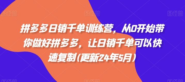 拼多多日销千单训练营，从0开始带你做好拼多多，让日销千单可以快速复制(更新24年7月)-冒泡网