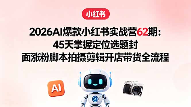 5dc5f976430c2c4a10ef2d93391fc813.jpeg 2026AI爆款小红书实战营62期:45天掌握定位选题封面涨粉脚本拍摄剪辑开店带货全流程