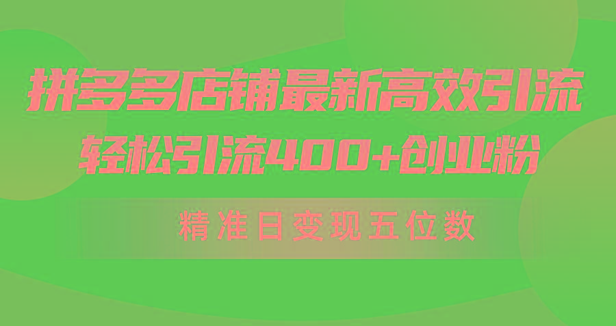 (10041期)拼多多店铺最新高效引流术，轻松引流400+创业粉，精准日变现五位数！-冒泡网