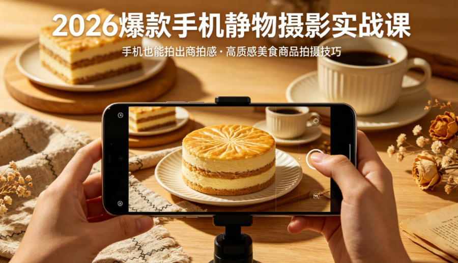 2026爆款手机静物摄影实战课，手机也能拍出商拍感，学会拍出高质感美食商品-冒泡网