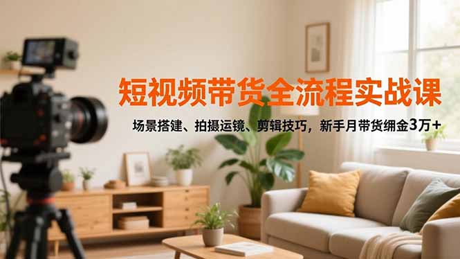 短视频带货全流程实战课，场景搭建、拍摄运镜、剪辑技巧，新手月带货佣金3万+-冒泡网