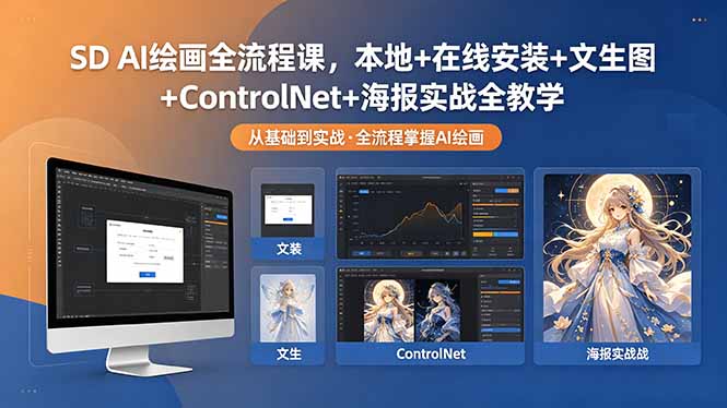 SD AI绘画全流程课,本地+在线安装+文生图+ControlNet+海报实战全教学-冒泡网