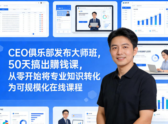 CEO俱乐部发布大师班，50天搞出賺钱课，从零开始将专业知识转化为可规模化在线课程-冒泡网