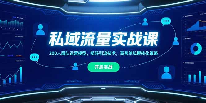 私域流量实战课，200人团队运营模型，矩阵引流技术，高客单私聊转化策略-冒泡网