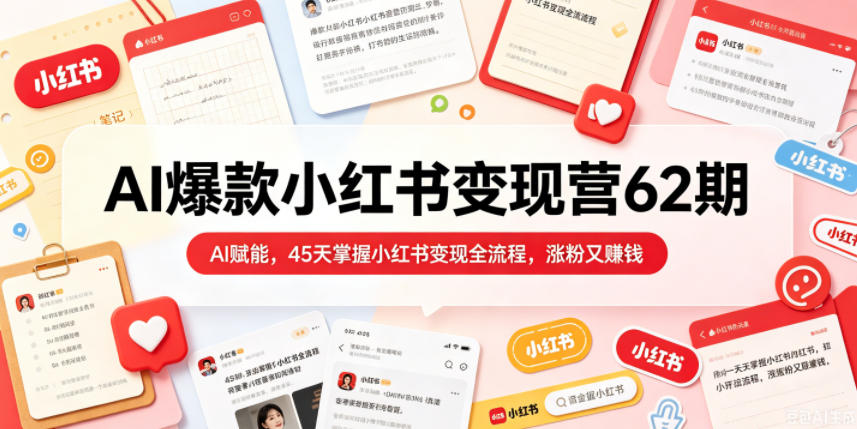 61b9bdaa4797be6688313646d72af61e.jpeg AI爆款小红书变现营62期2026年5月,AI赋能,45天掌握小红书变现全流程,涨粉又賺钱
