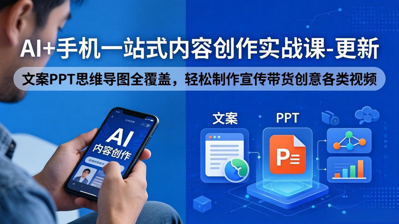 AI+手机一站式内容创作实战课-更新，文案PPT思维导图全覆盖，轻松制作宣传带货创意各类视频-冒泡网