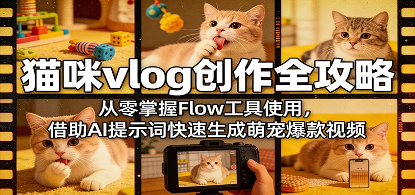 猫咪vlog创作全攻略：从零掌握Flow工具使用，借助AI提示词快速生成萌宠爆款视频-冒泡网