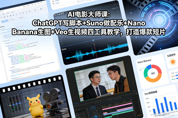 AI电影大师课：ChatGPT写脚本+Suno做配乐+Nano Banana生图+Veo生视频，打造爆款短片-冒泡网