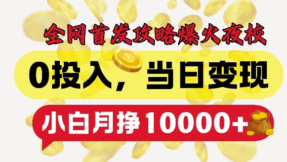 全网首发爆火夜校，0投入，当日变现，小白轻松月入1w+【揭秘】-冒泡网