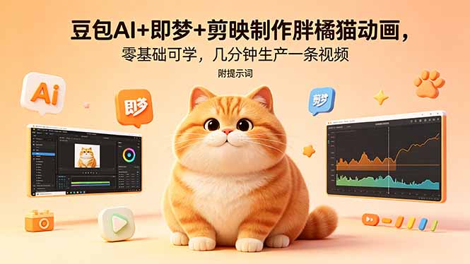 豆包AI+即梦+剪映制作胖橘猫动画，零基础可学，几分钟生产一条视频，附提示词-冒泡网