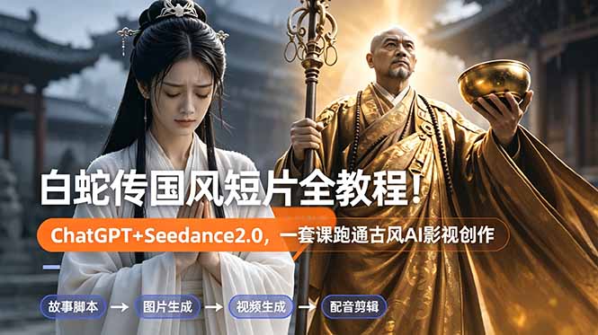 白蛇传-国风短片全教程！ChatGPT+Seedance2.0，一套课跑通古风AI影视创作-冒泡网