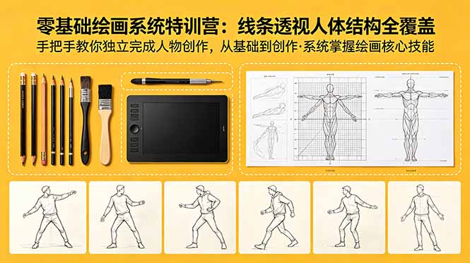 6419a95144c65c1ae17d79da68c49c02.jpeg 零基础绘画系统特训营:线条透视人体结构全覆盖,手把手教你独立完成人物创作