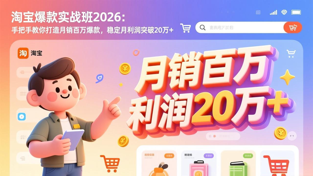淘宝爆款实战班-2026年3月更新：手把手教你打造月销百万爆款，稳定月利润突破20万+-冒泡网